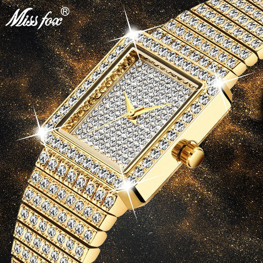 Luxury Gold Square Diamond Watch for Women