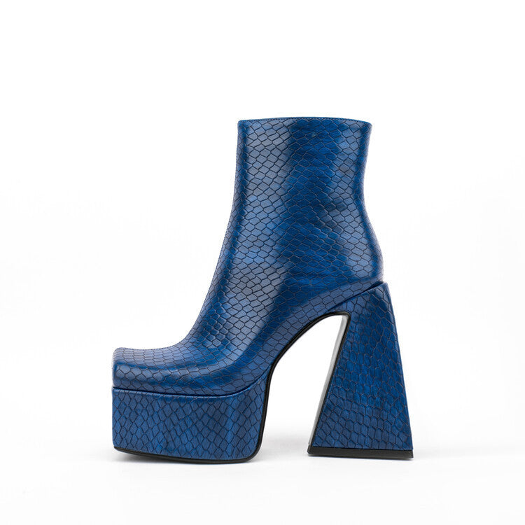 Chunky Heel Plaid Shaped Heel Nude Boots for Women