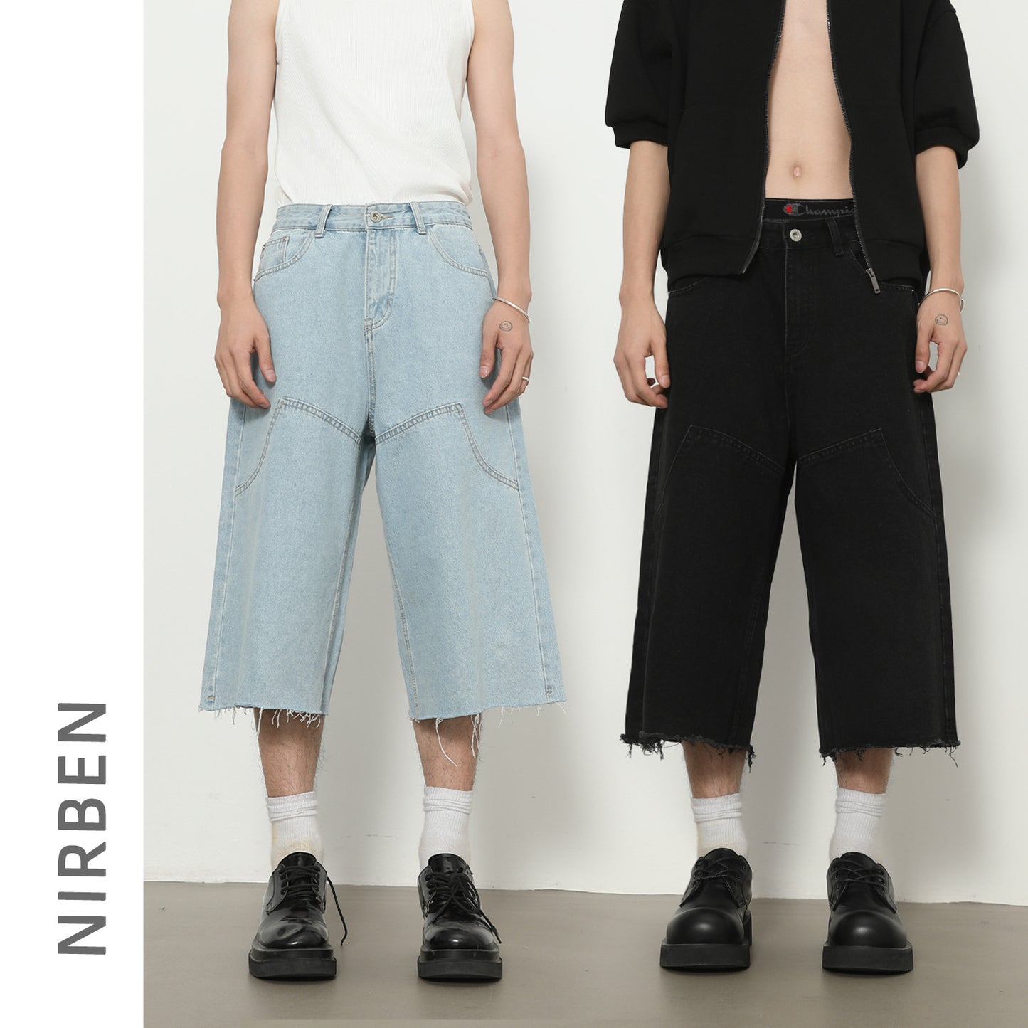 Harajuku Style Loose Wide-Leg Seven-Quarter Jeans