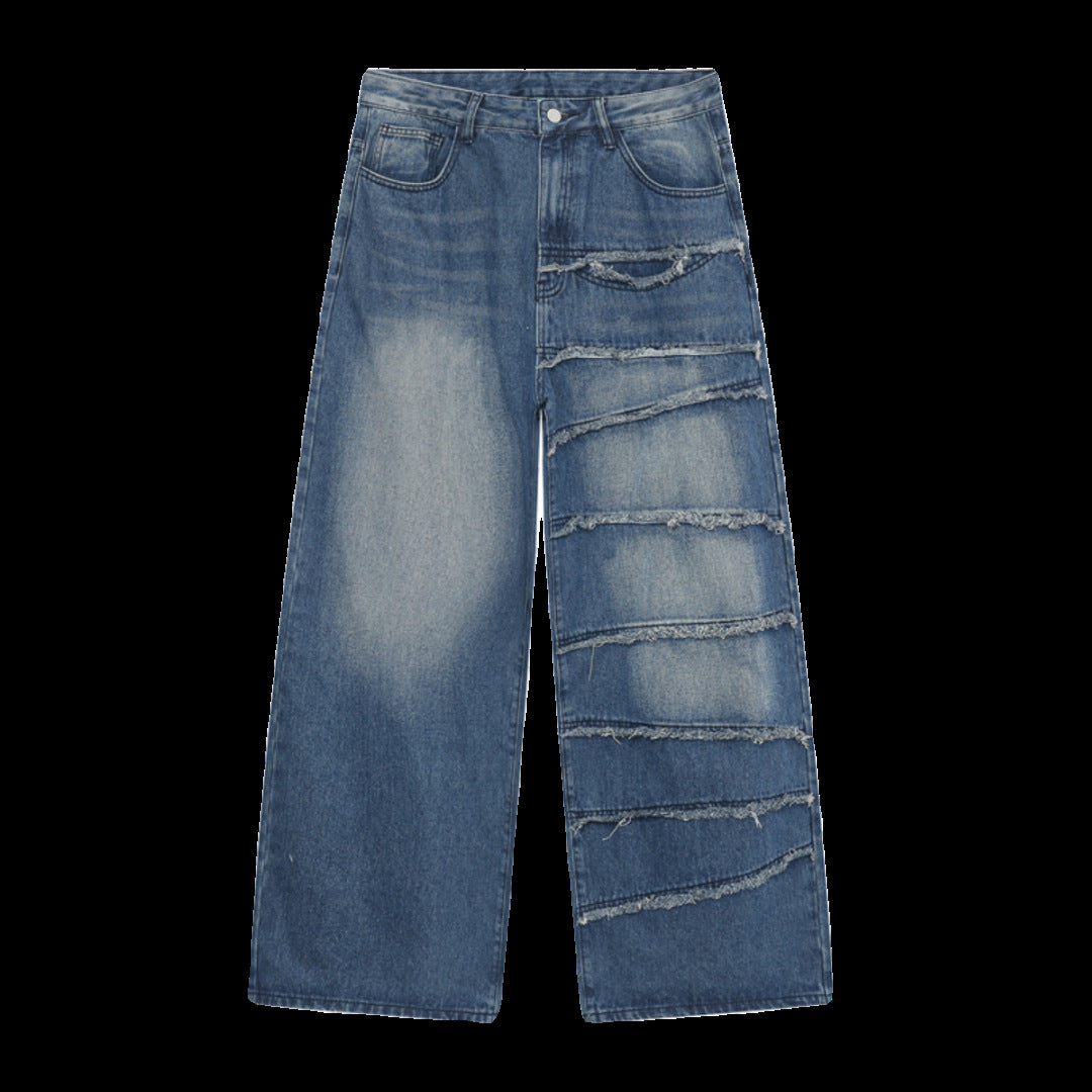 Harajuku Style Patchwork Jeans - Unisex Wide Leg Pants