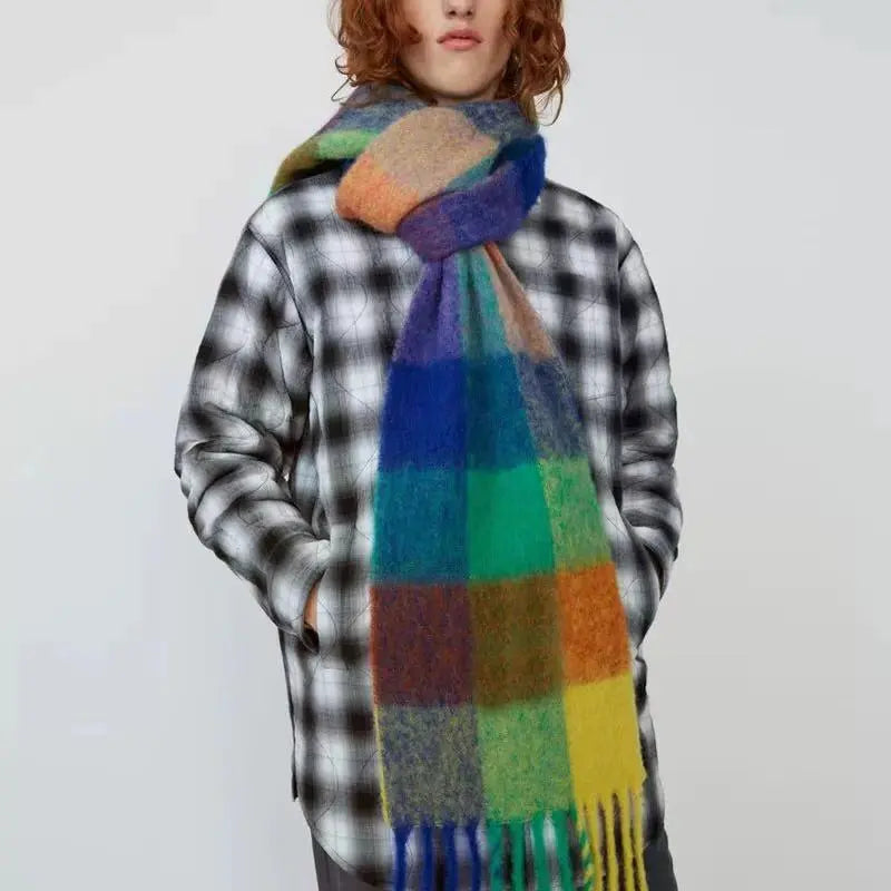 Harajuku Winter Plaid Cashmere Scarf - Warm Fashion Shawl