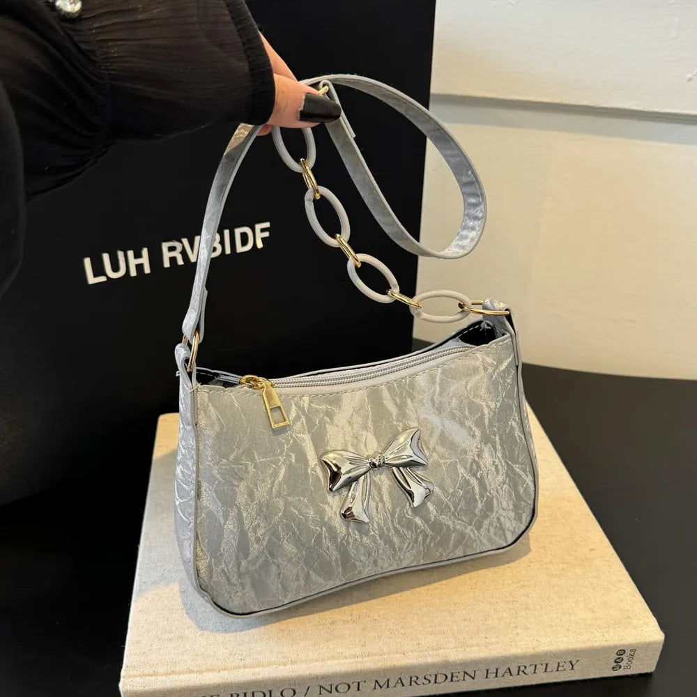 Playful Bow PU Leather Shoulder Bag