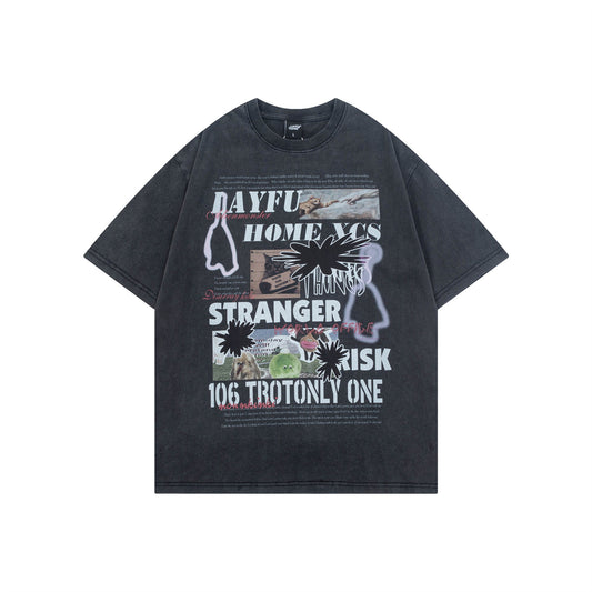 Harajuku Vintage Washed Short Sleeve T-Shirt for Men