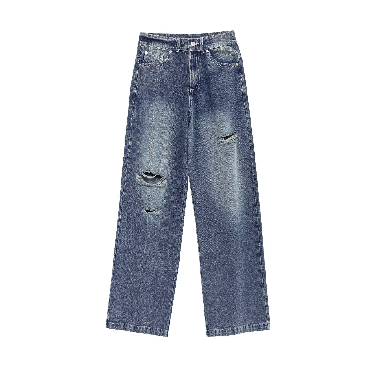 Sea Blue Ripped Long Jeans for Women - Harajuku Style