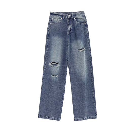 Sea Blue Ripped Long Jeans for Women - Harajuku Style