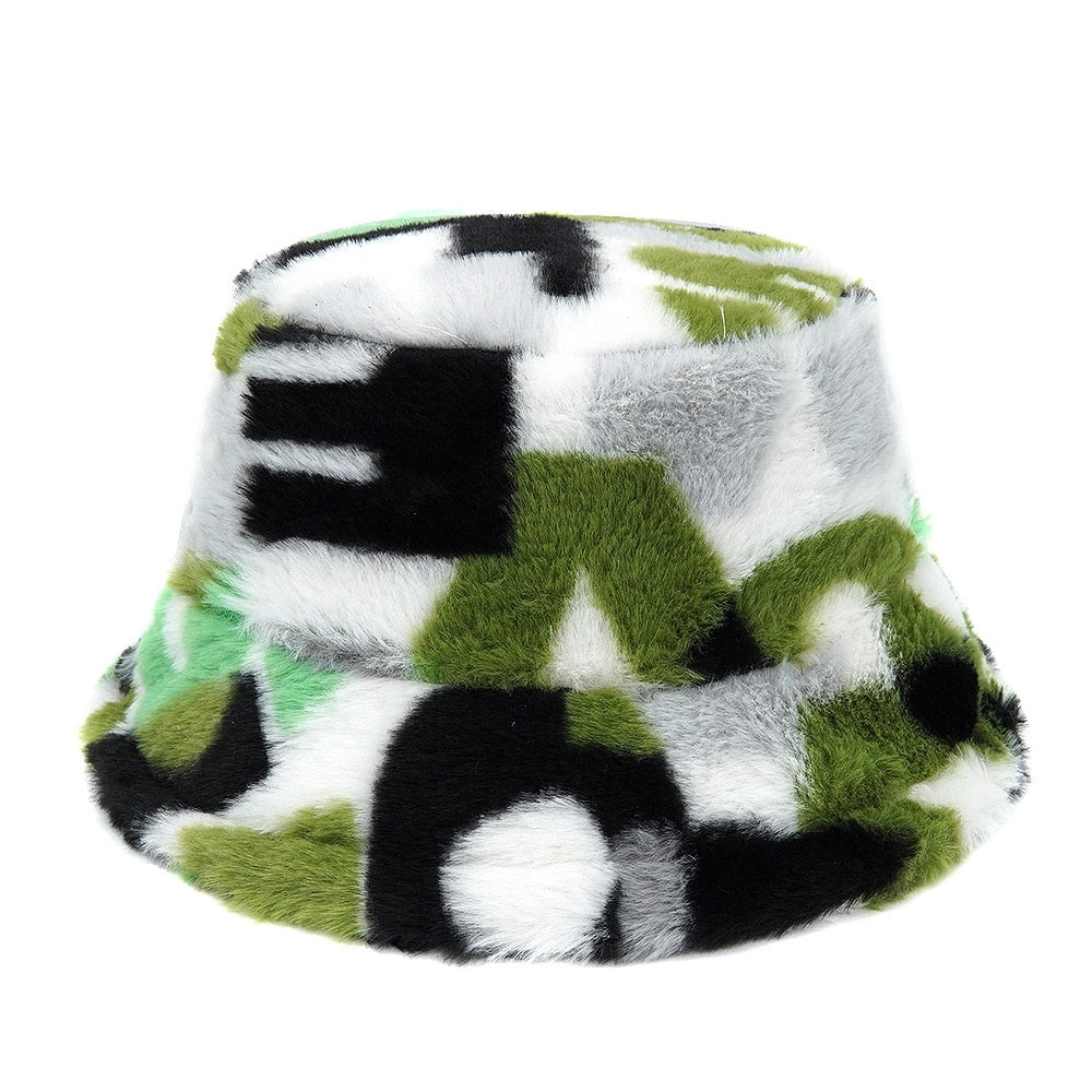 Camouflage Faux Fur Bucket Hat - Warm & Stylish Fisherman Hat