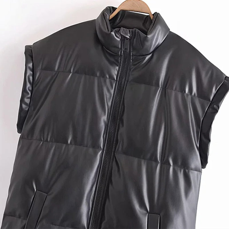 Winter Long Faux Leather Vest - Harajuku Style