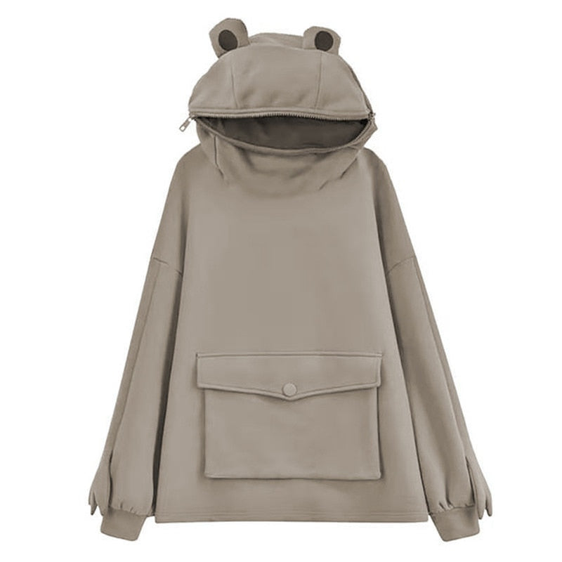 Harajuku Frog Hooded Pullover - Casual Winter Sweatshirt