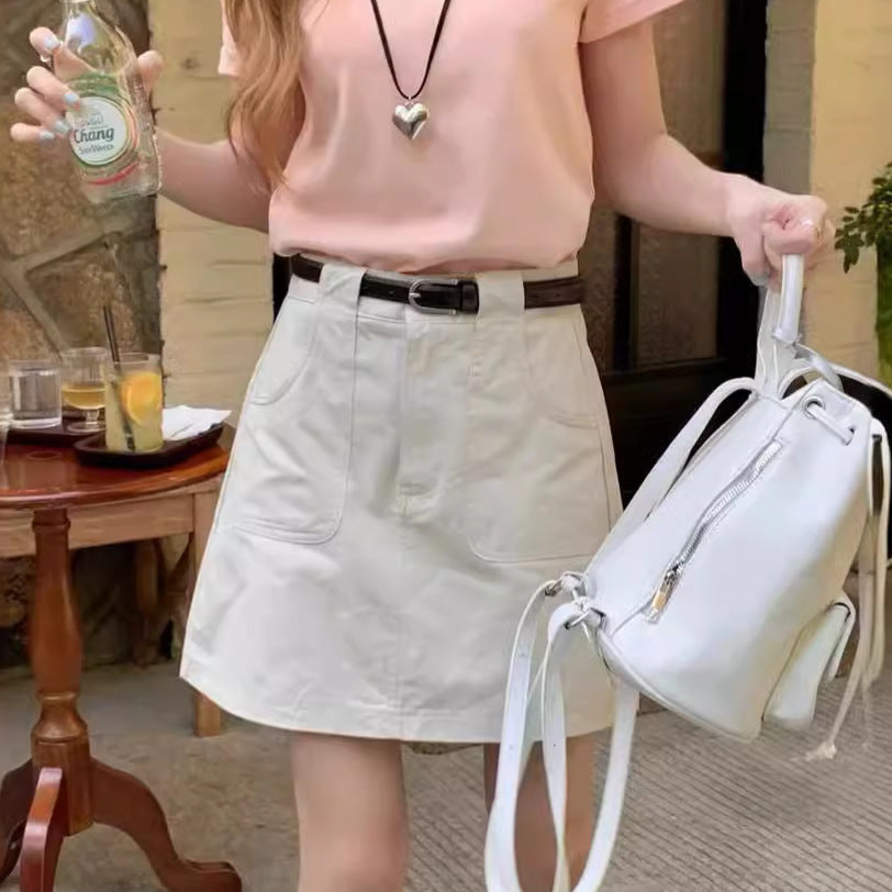 High-Waisted A-Line Skirt in Black, White, Gray, and Khaki