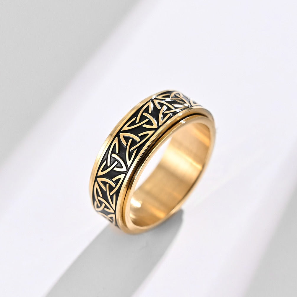Nordic Viking Triangle Rotatable Titanium Steel Ring