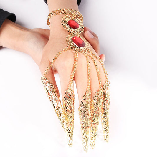 Harajuku Golden Finger Bracelet with Shining Red Crystal
