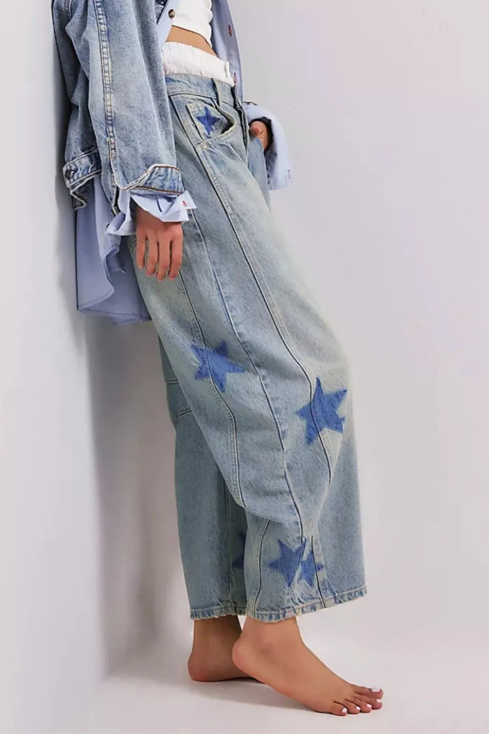 Harajuku Contrast Star Wide Leg Jeans
