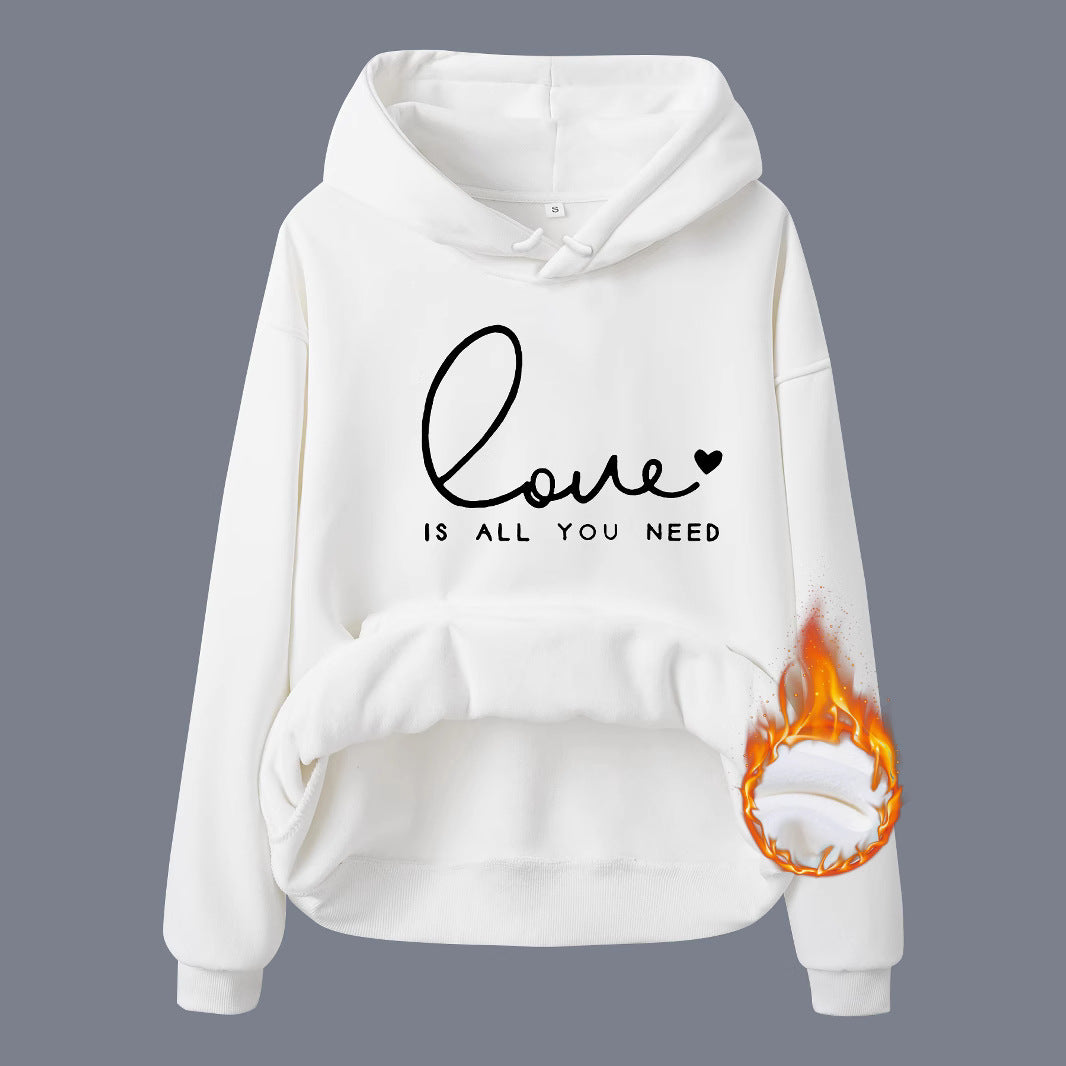 Hooded Long Sleeve Fleece Hoodie Top with IS ALL Print