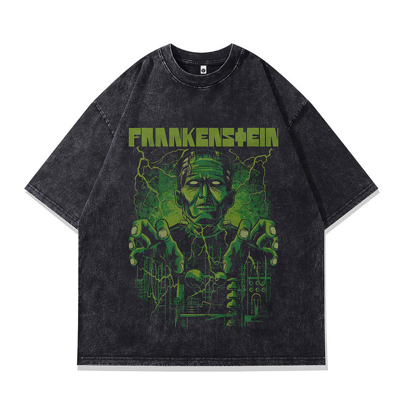 Oversize Distressed Cotton T-Shirt with Skull Design