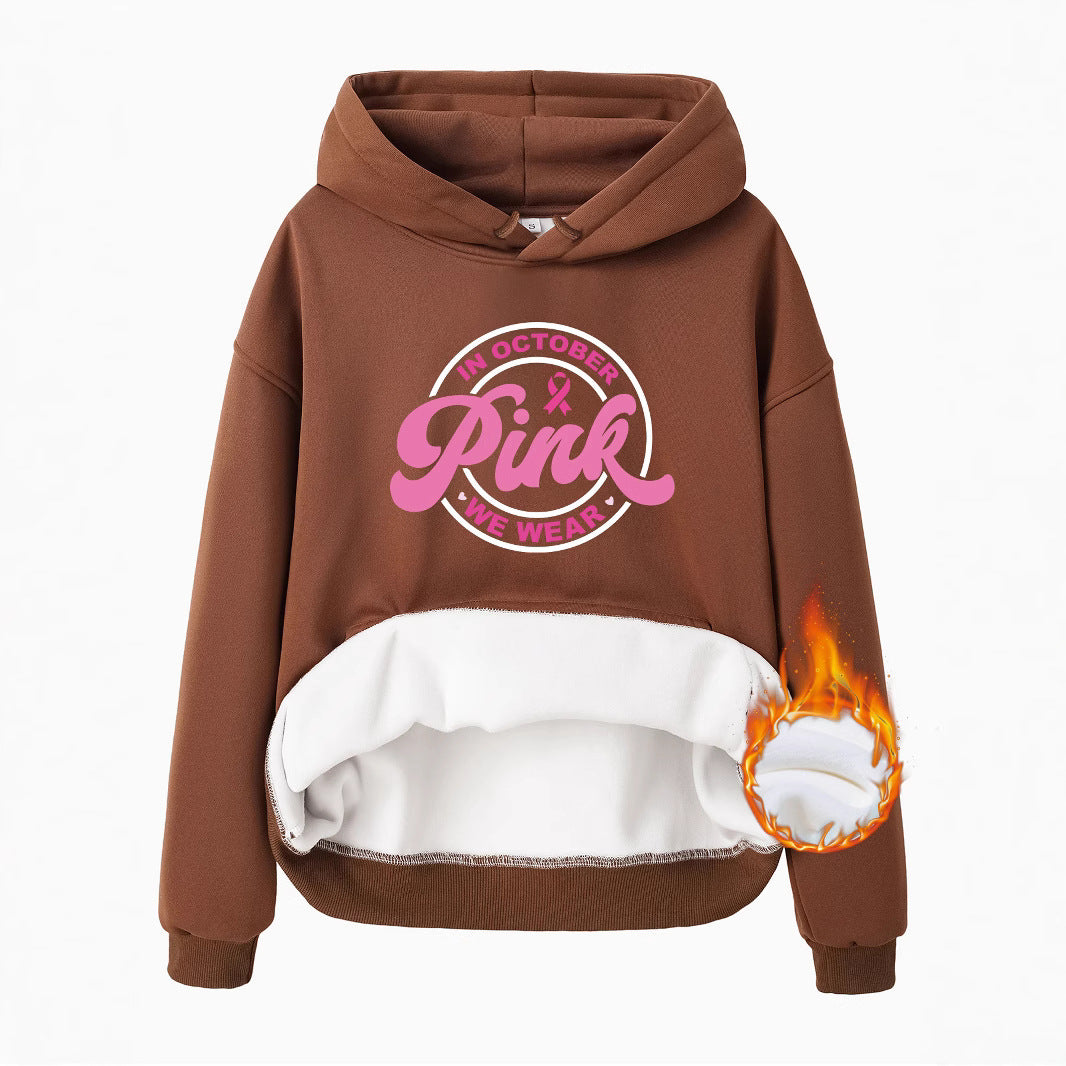 Breast Cancer Awareness Velvet Hooded Sweatshirt