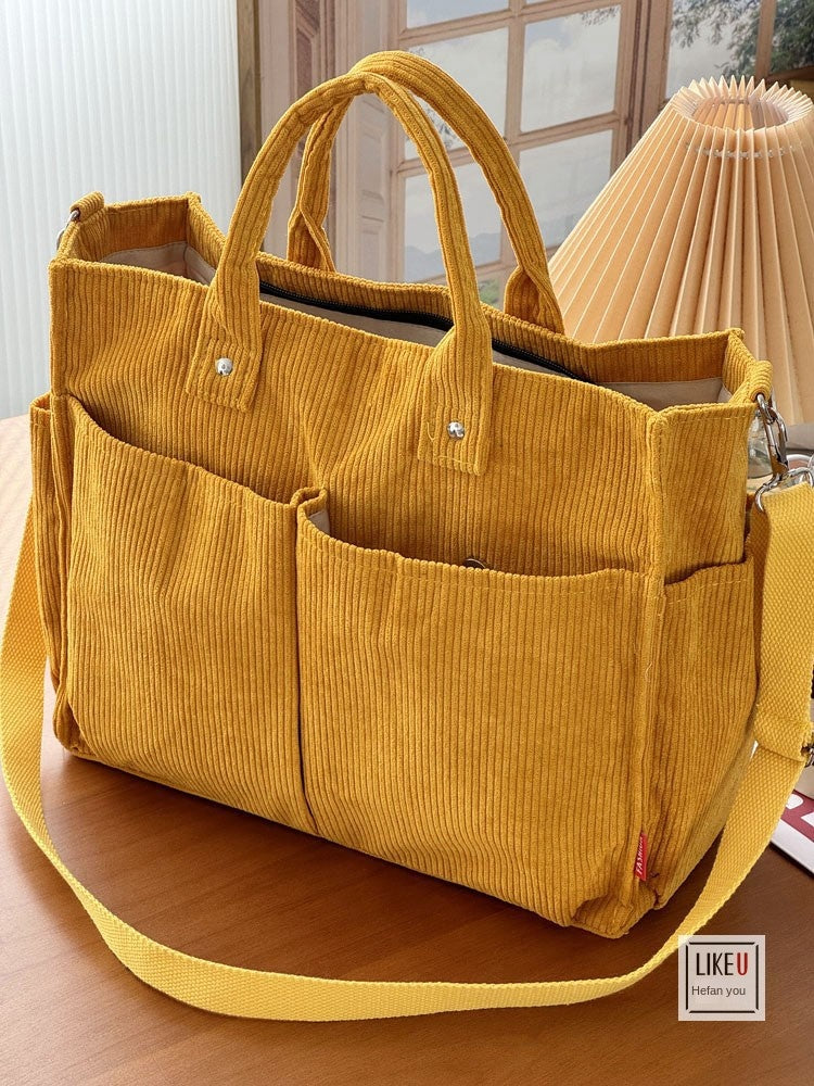 Thick Corduroy Multi-Pocket Commuter Tote