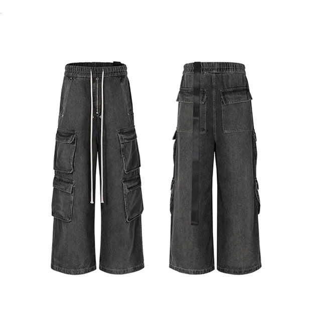 Harajuku Style Gradient Ribbons Multi-Pocket Drawstring Jeans