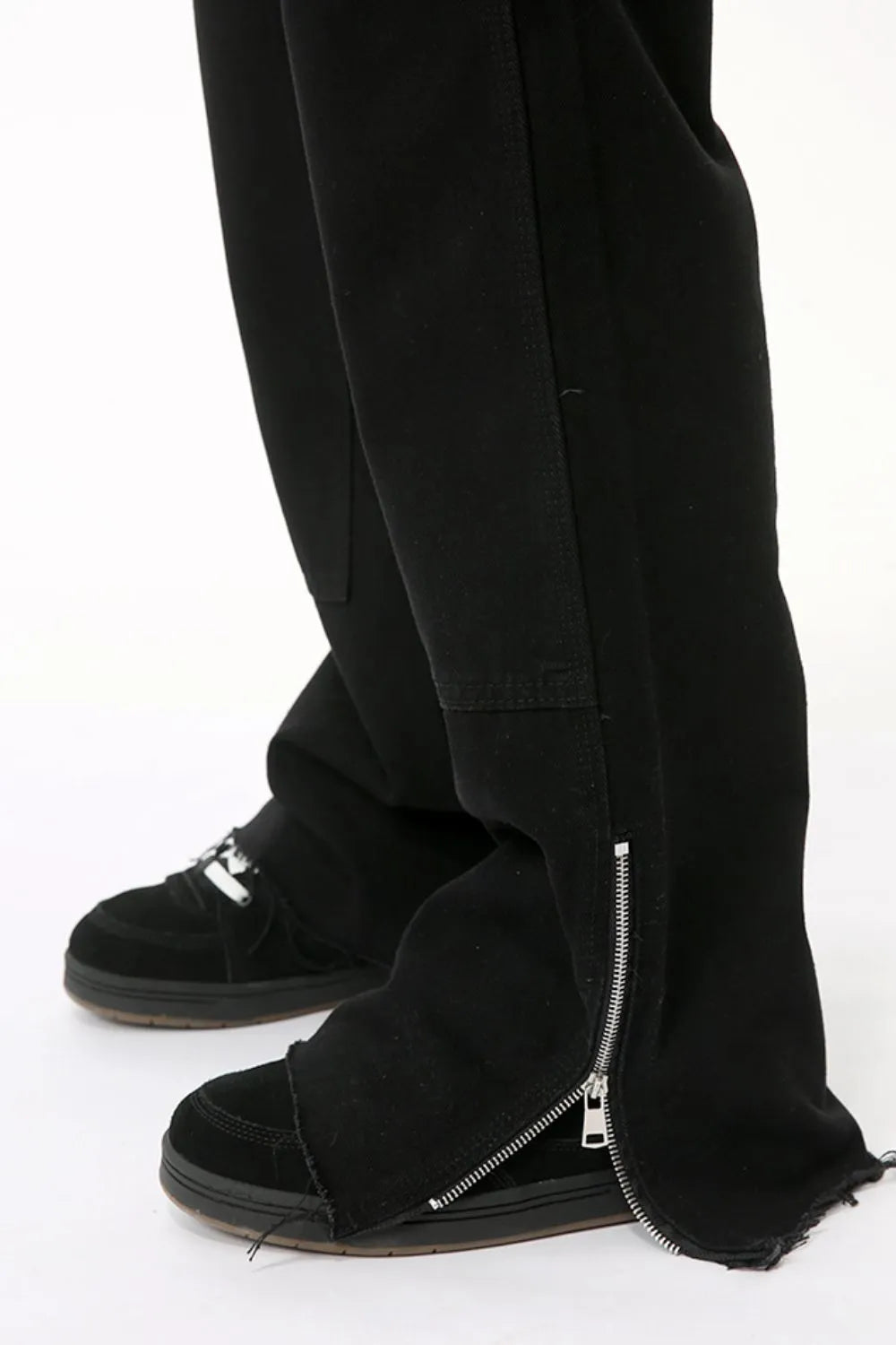 Men's Raw Hem Bootcut Jeans with Zip-Up Sides - Harajuku Style