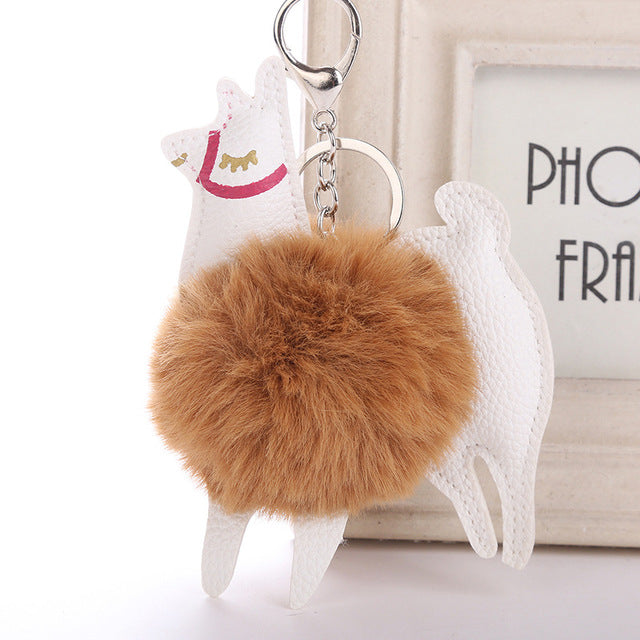 Alpaca Shape Fluffy Fur Pompom Key Chains