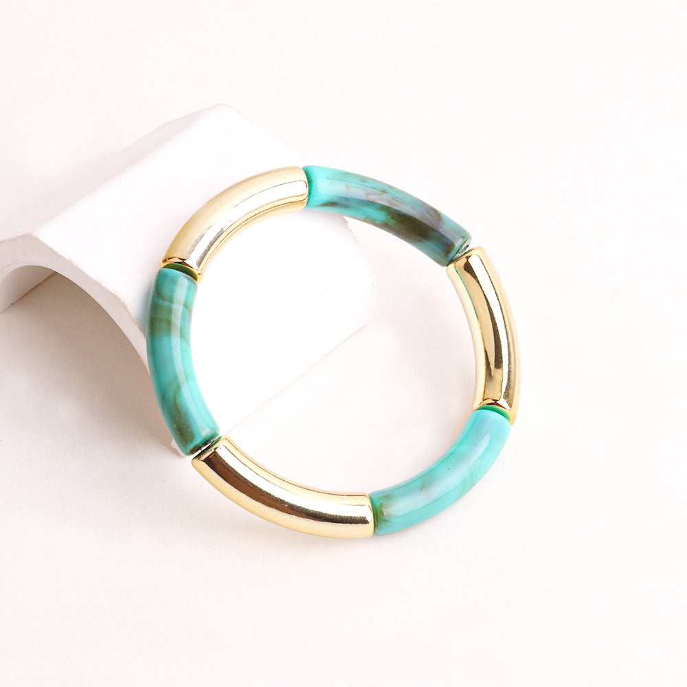 Harajuku Style Double Color Tube Bead Elastic Bracelet