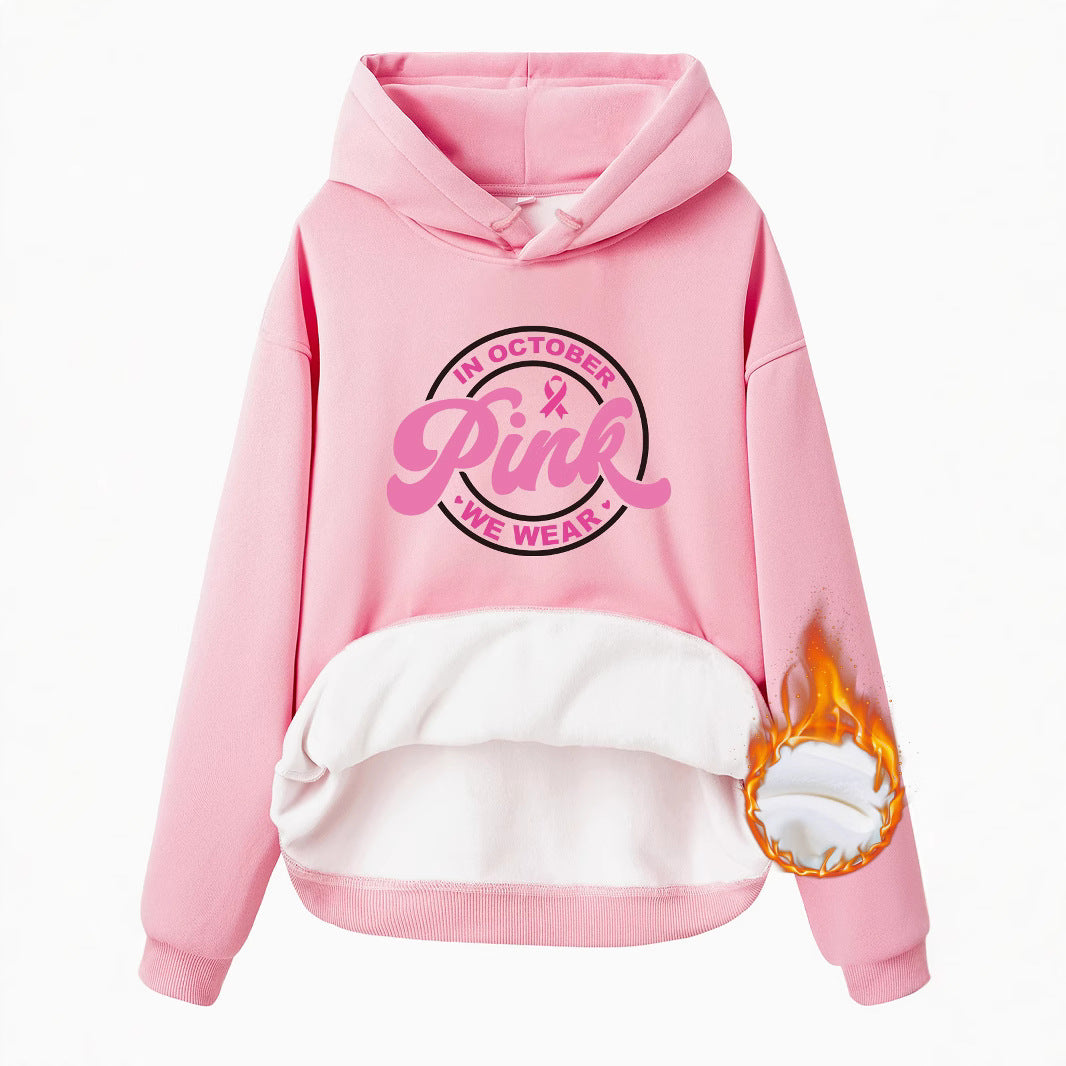 Breast Cancer Awareness Velvet Hooded Sweatshirt