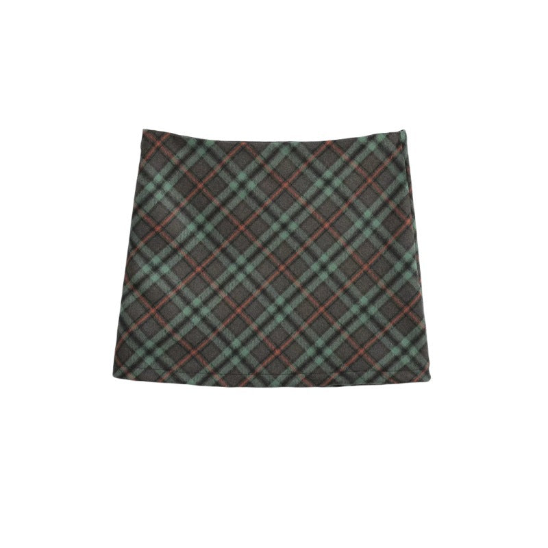 High Waisted Plaid Woolen Skirt for Women