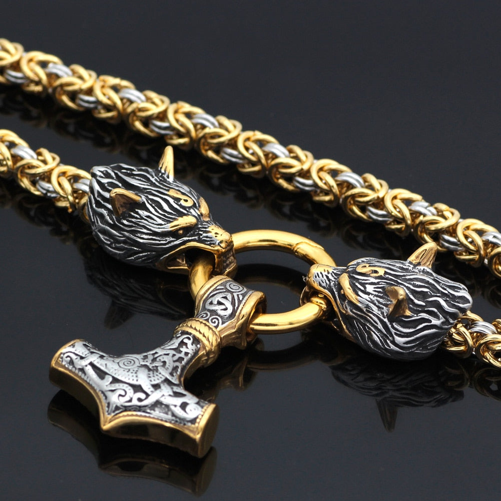 Men's Viking Wolf Head Pendant Necklace
