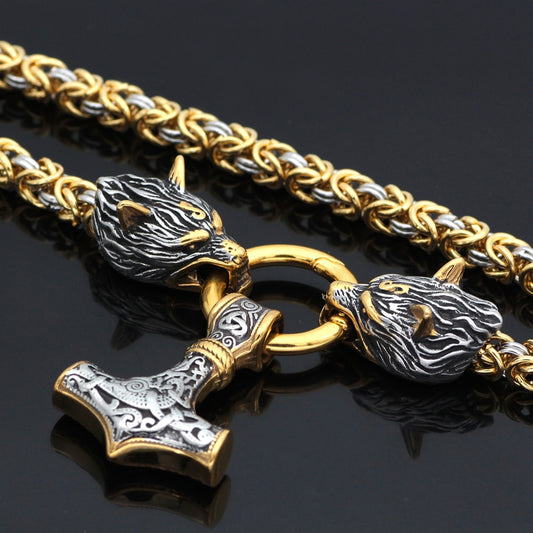 Men's Viking Wolf Head Pendant Necklace