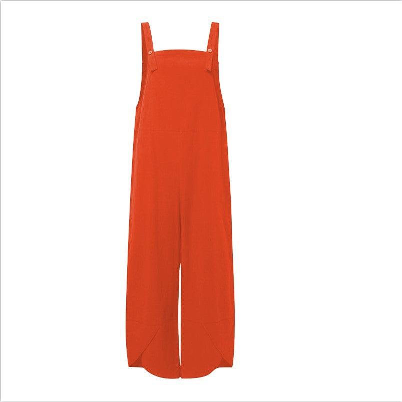 Women's Solid Color Casual Ninth Overalls