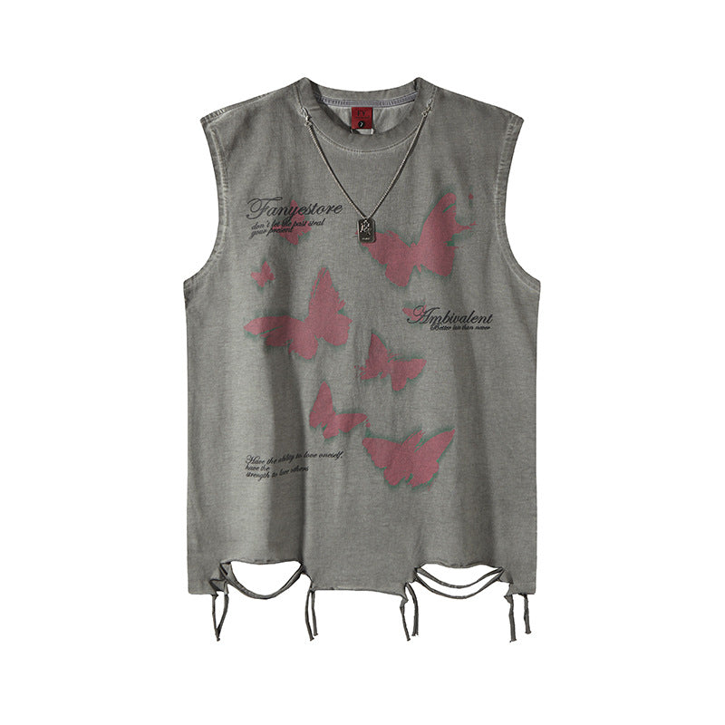 Harajuku Style Distressed Graffiti Butterfly Vest