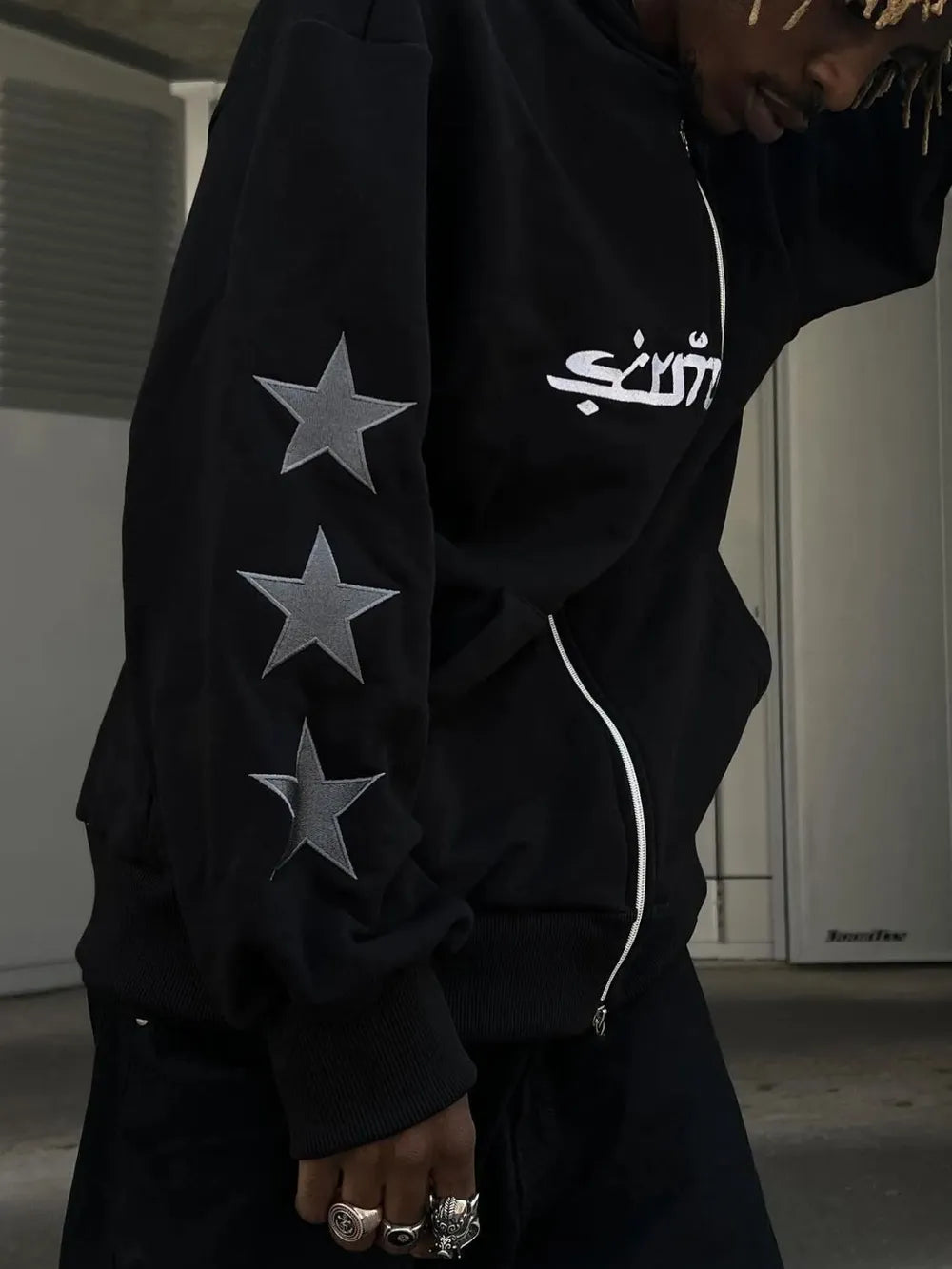 Men's Star Embroidery Zip Up Hoodie - Harajuku Style
