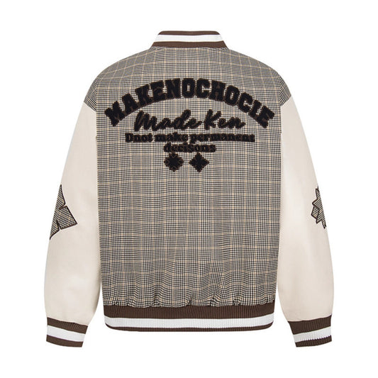 Letter Flocking Embroidery Varsity Jacket Loose Casual Versatile Coat