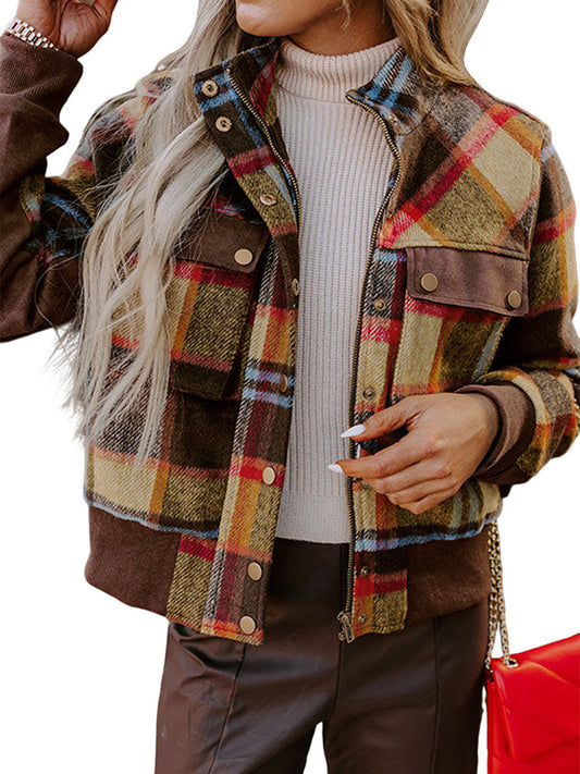 Harajuku Pocketed Plaid Long Sleeve Jacket