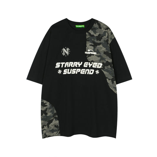 Retro Spliced Camouflage T-Shirt for Men and Women