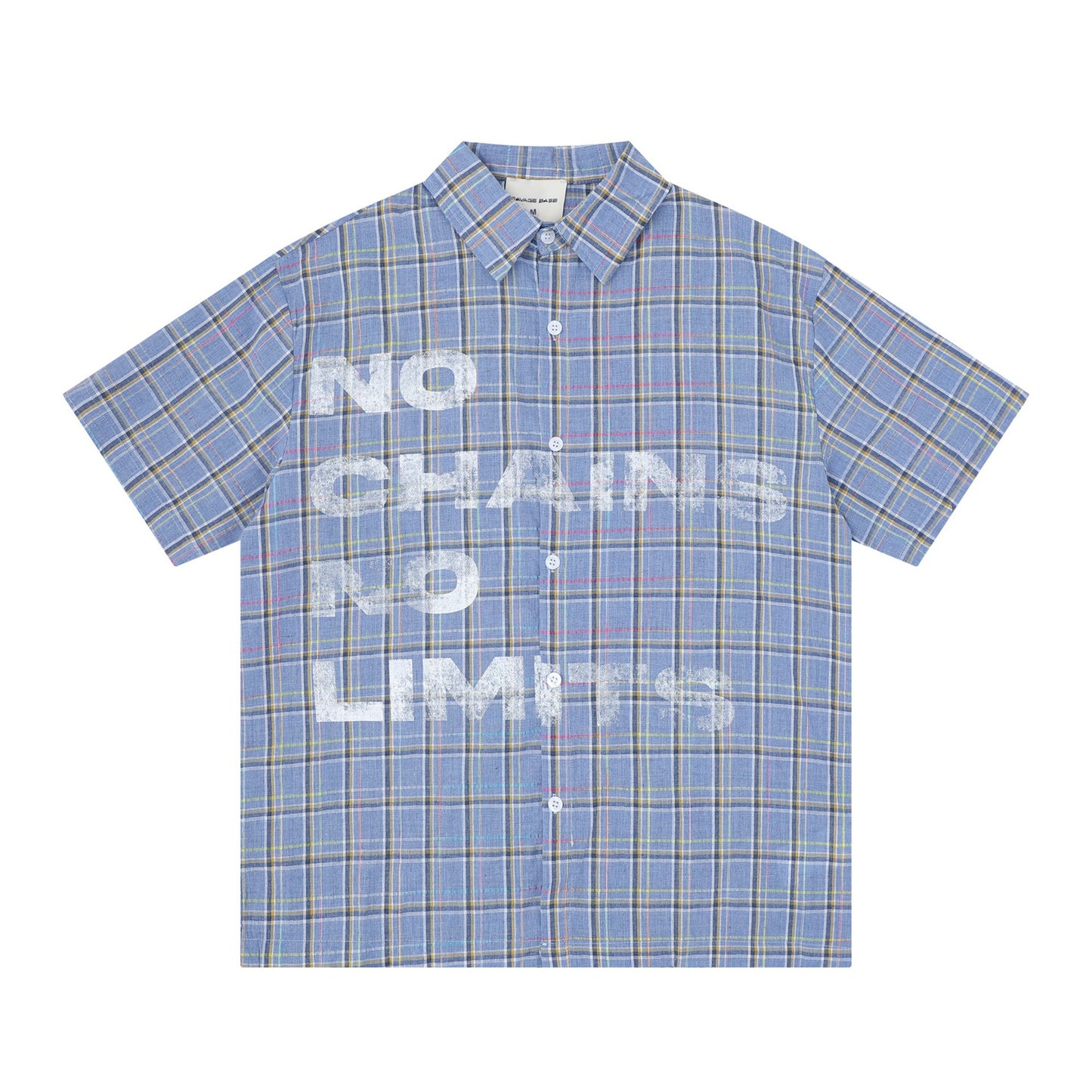 Letter Printed Short Sleeved Shirt — Harajuku Style Plaid Cotton Shirt