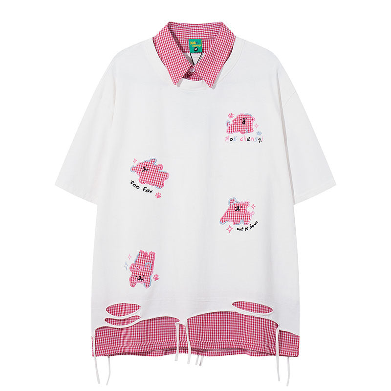 Cute Girl Polo Shirt Casual Loose Turn-down Collar Short Sleeve T-Shirt for Men