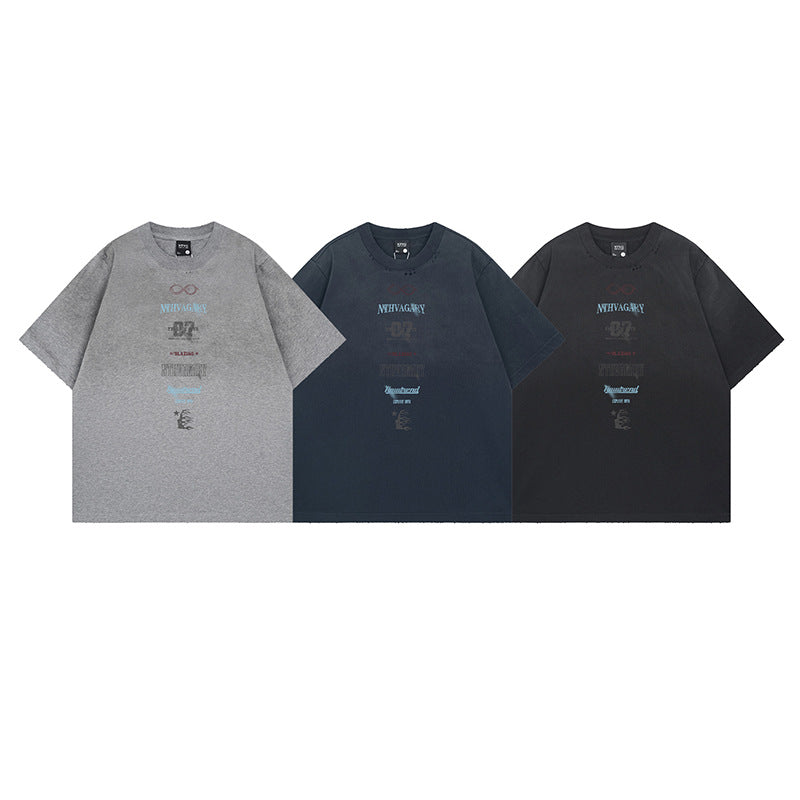 Harajuku-Inspired Half-Spray Letter Print Tee for Men