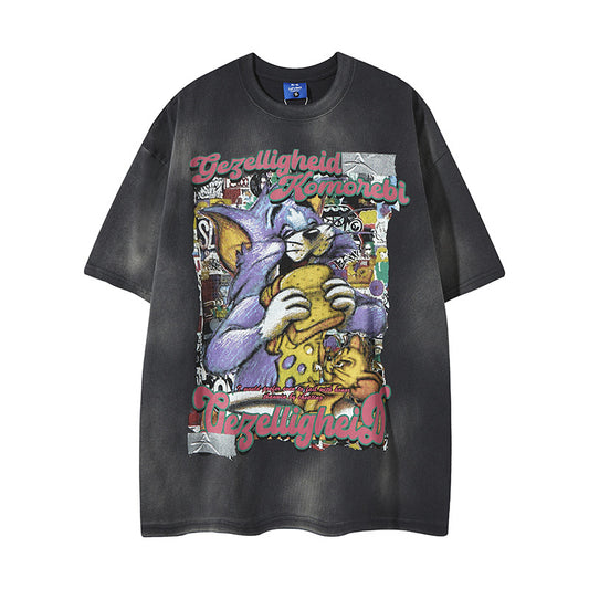 Playful Cartoon Graphic Loose Fit T-Shirt
