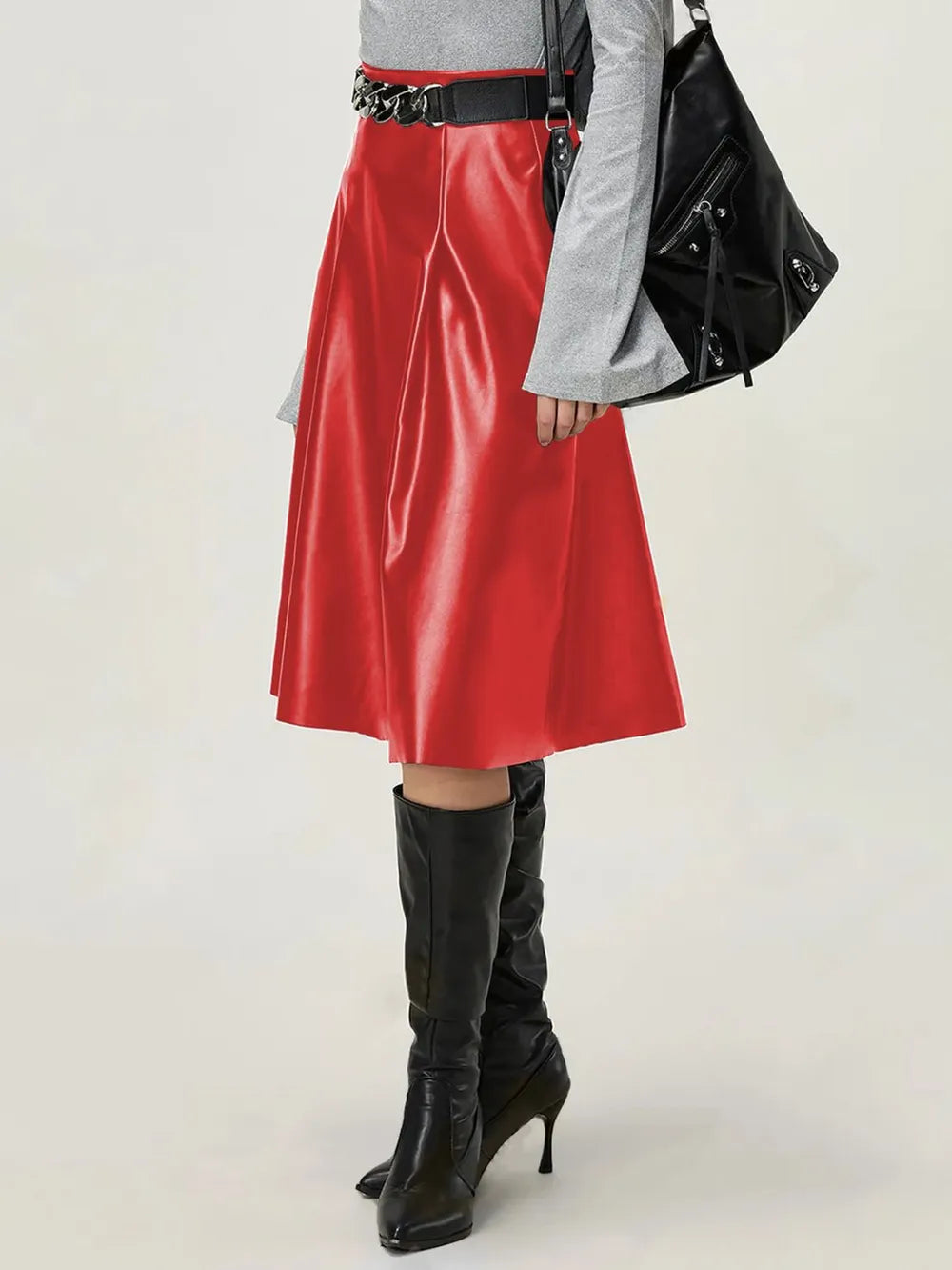 High Waist Midi Skirt with Zipper Closure