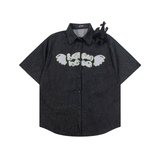 Retro Toothless Denim Shirt - Harajuku Style