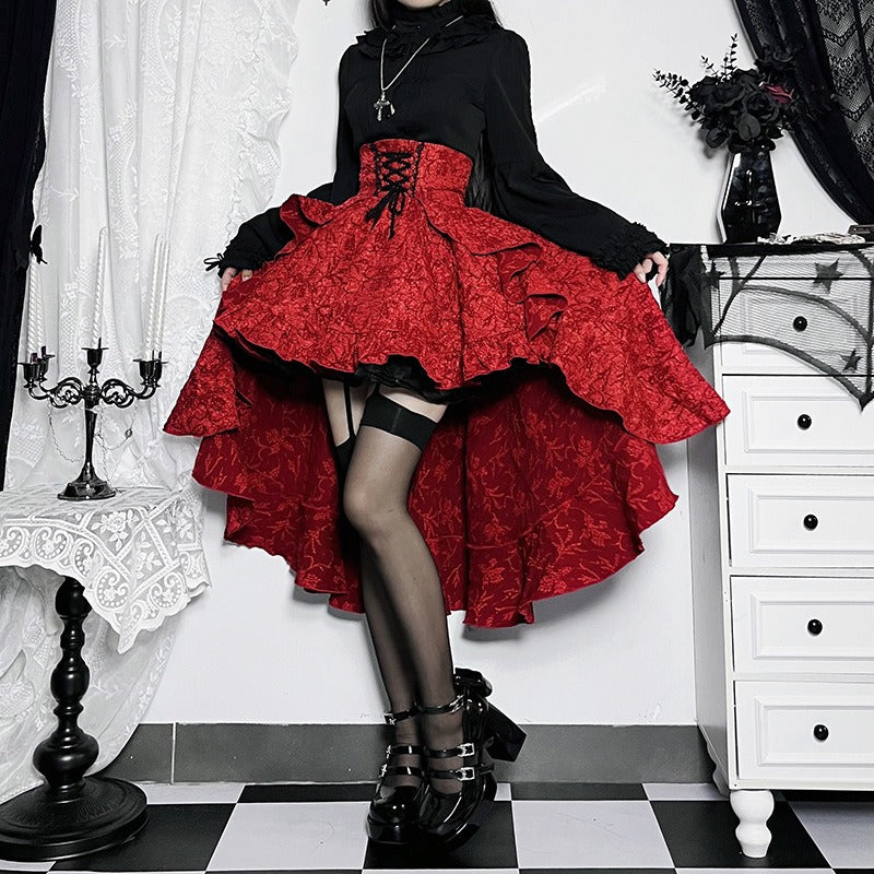 Chic Spliced Hip-Hugging Skirt for Women - Slimming High Waist with Straps and Trail