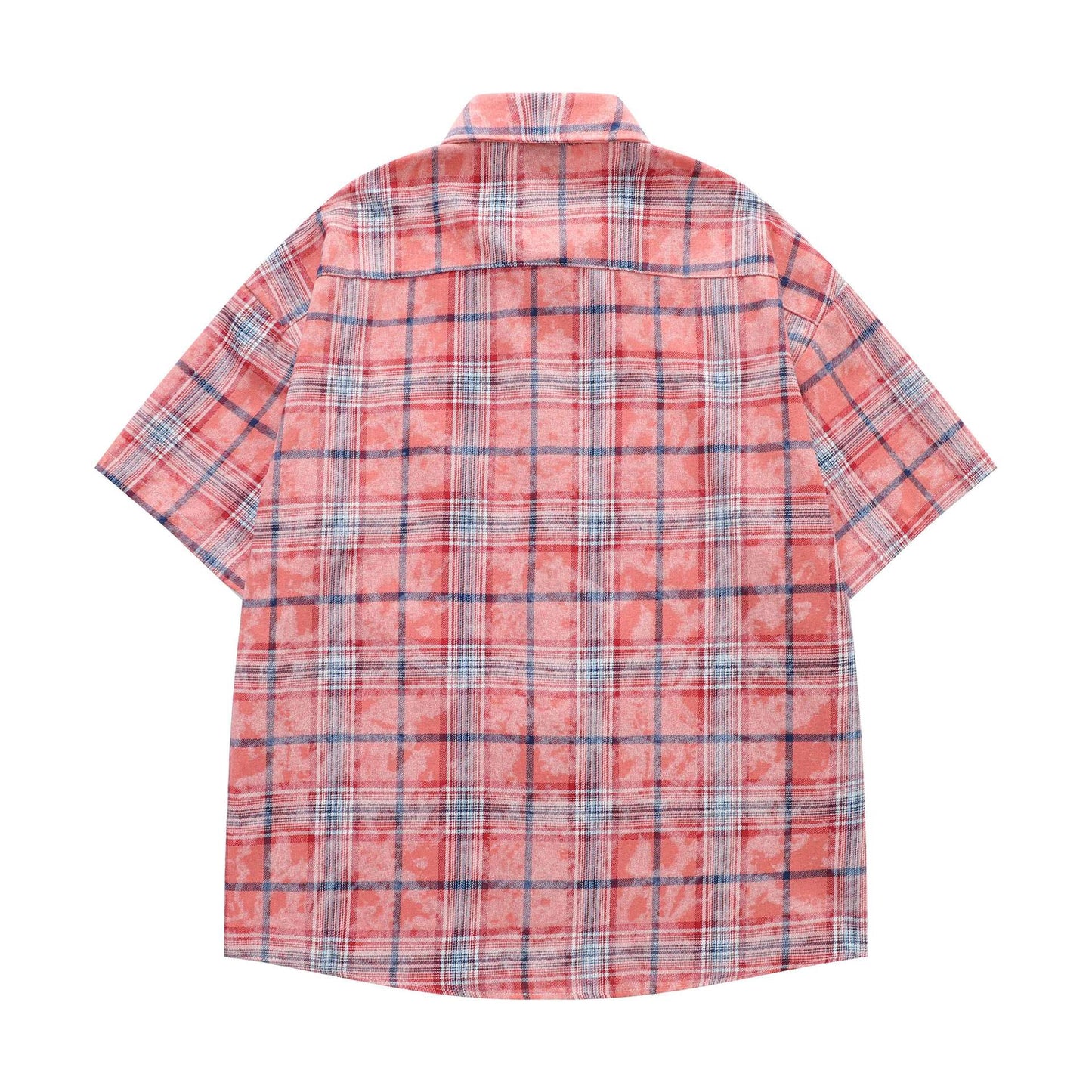 Red Checkered Apple Embroidery Short-Sleeved Shirt — Harajuku Style Japan