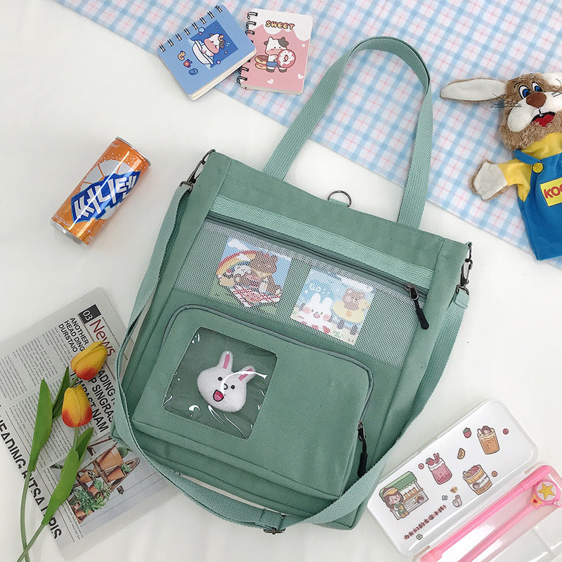 Korean Spring Canvas Rabbit Pendant Backpack