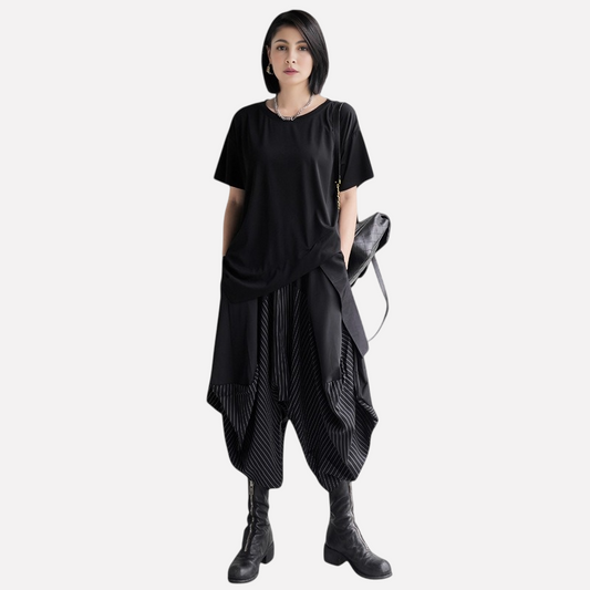 Harajuku Style Striped Patchwork Wide Leg Cropped Pants