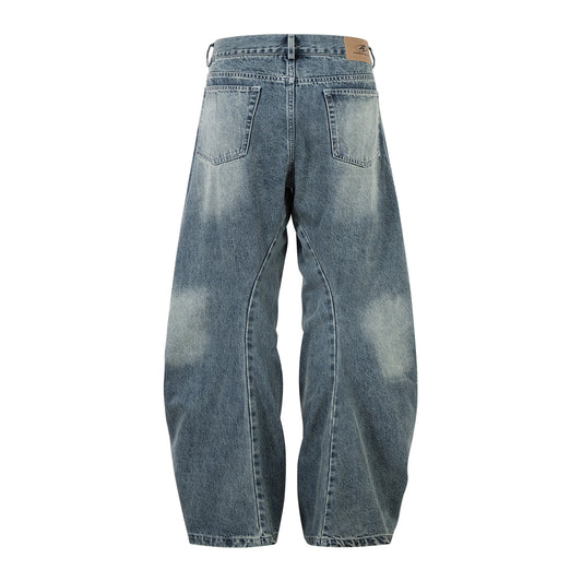 Harajuku-Style Washed Blue Denim Loose Fit Jeans