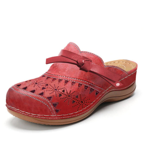 Large Size Women's Bow Hollow Toe Cap Flat Sandals