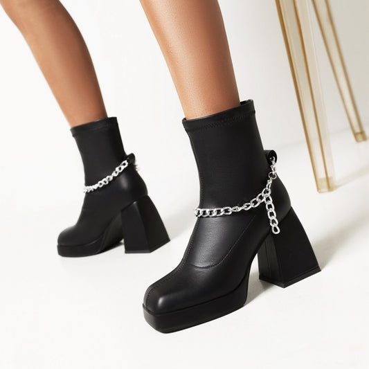 Thick High-Heeled Black Temperament Women's Short Boots