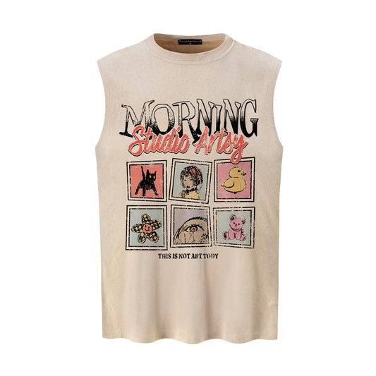 Cartoon Collage Printed Vest — Harajuku Street Style Vest