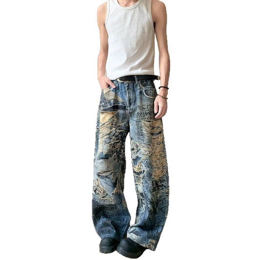 Harajuku Style Loose Denim Pants for Men