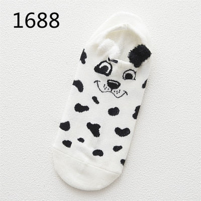 Kawaii Cat & Dog Cotton Socks for Women - Summer Boat Style